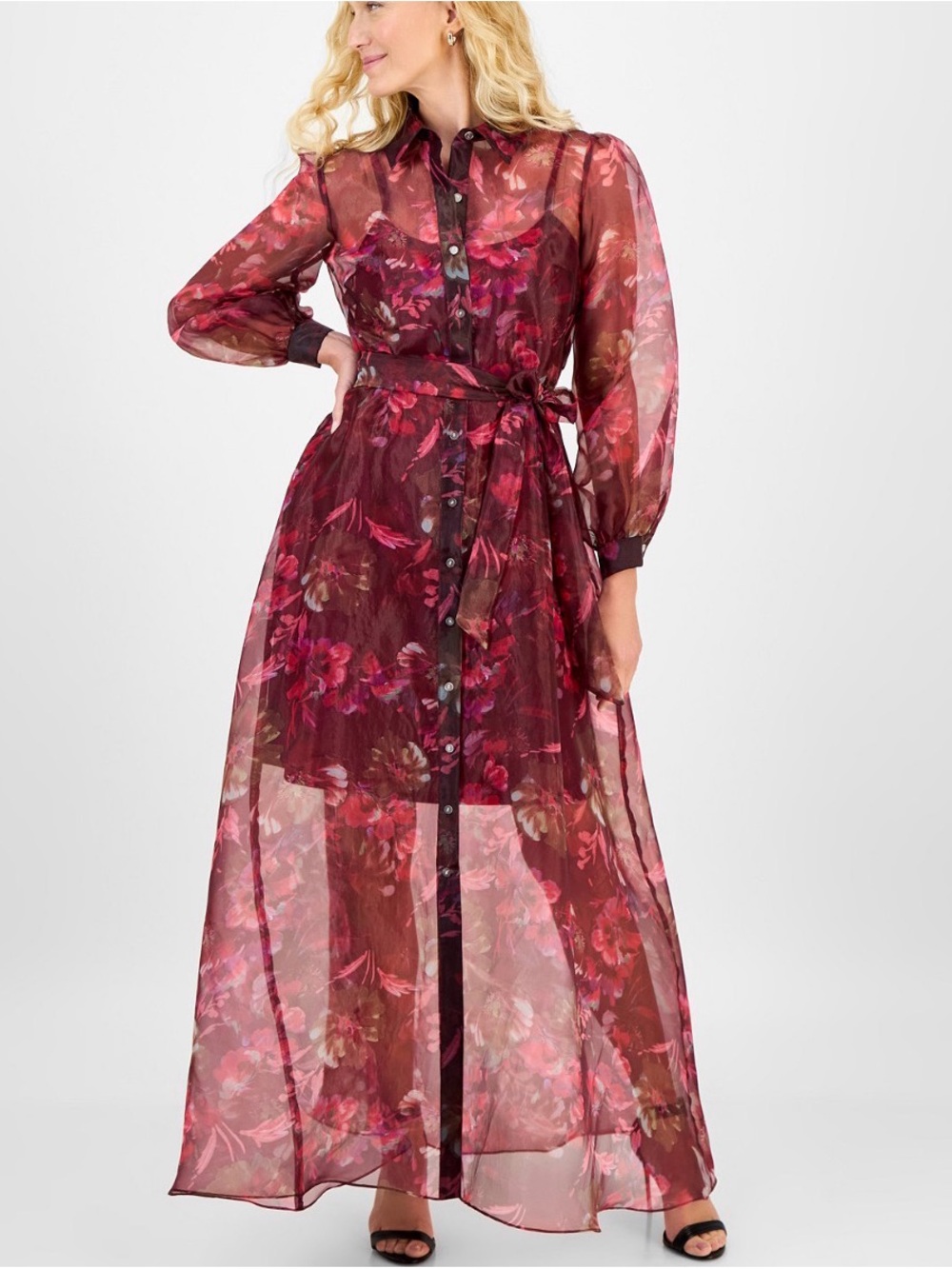 julia jordan Organza Shirt Gown, Floral
